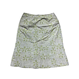 Women's Size 4 Bern And Mort Midi Skirt Floral Design Light Green Lined Zip Back